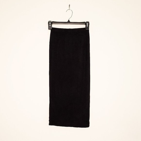 PRETTY LITTLE THING BLACK VISCOSA BLEND JERSEY MIDI SKIRT XS USA 0 - Picture 2 of 7